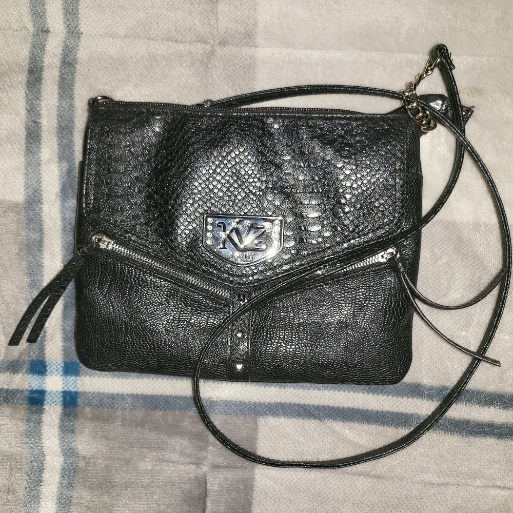 NWOT! KATHY VAN ZEELAND, BLACK LEATHER SHOULDER BAG.​